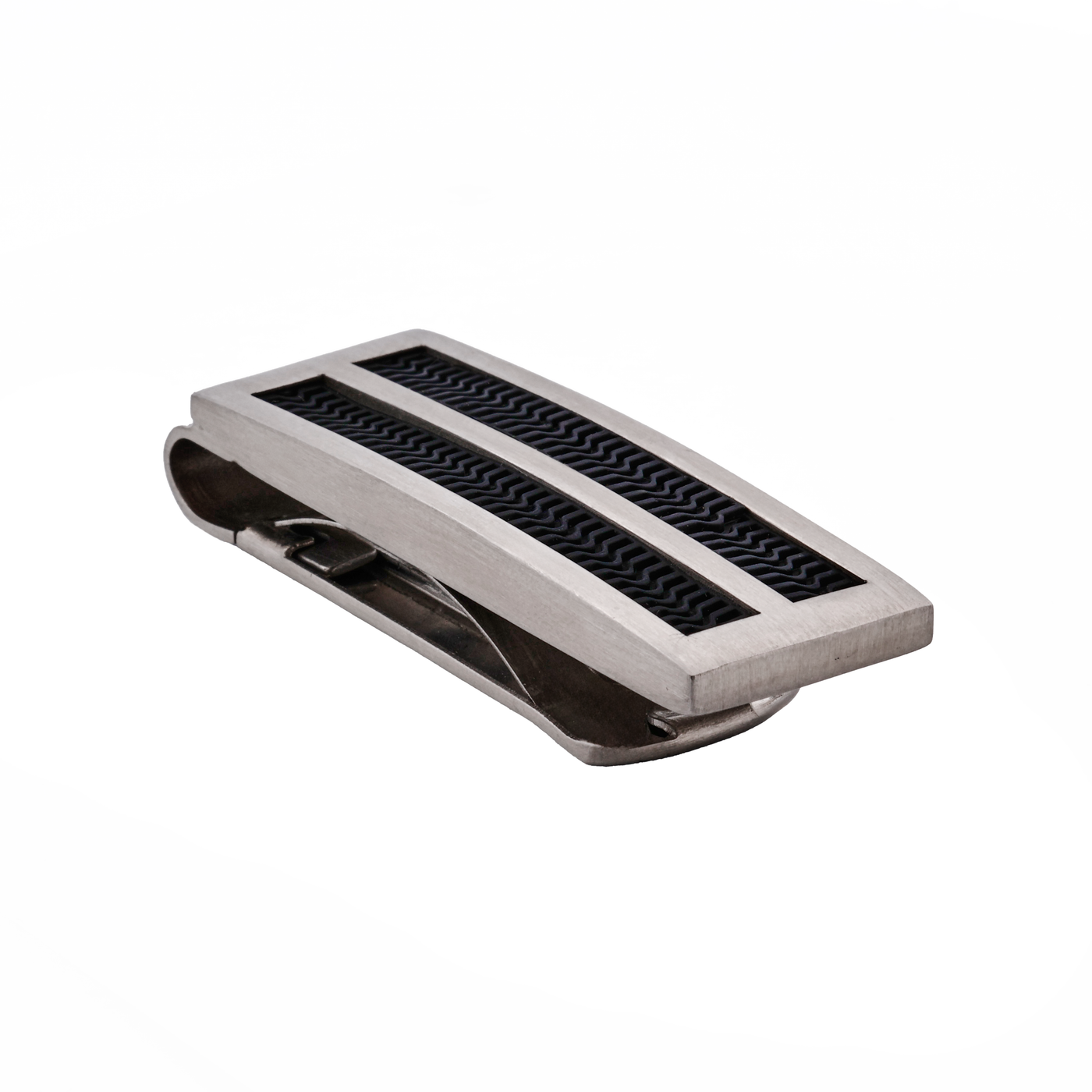 Brushed Stainless Steel & Black Rubber Inlay Money Clip