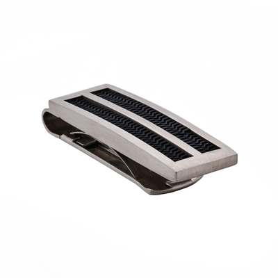 Brushed Stainless Steel & Black Rubber Inlay Money Clip