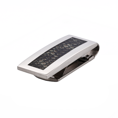 Stainless Steel & Snake Skin Print Money Clip