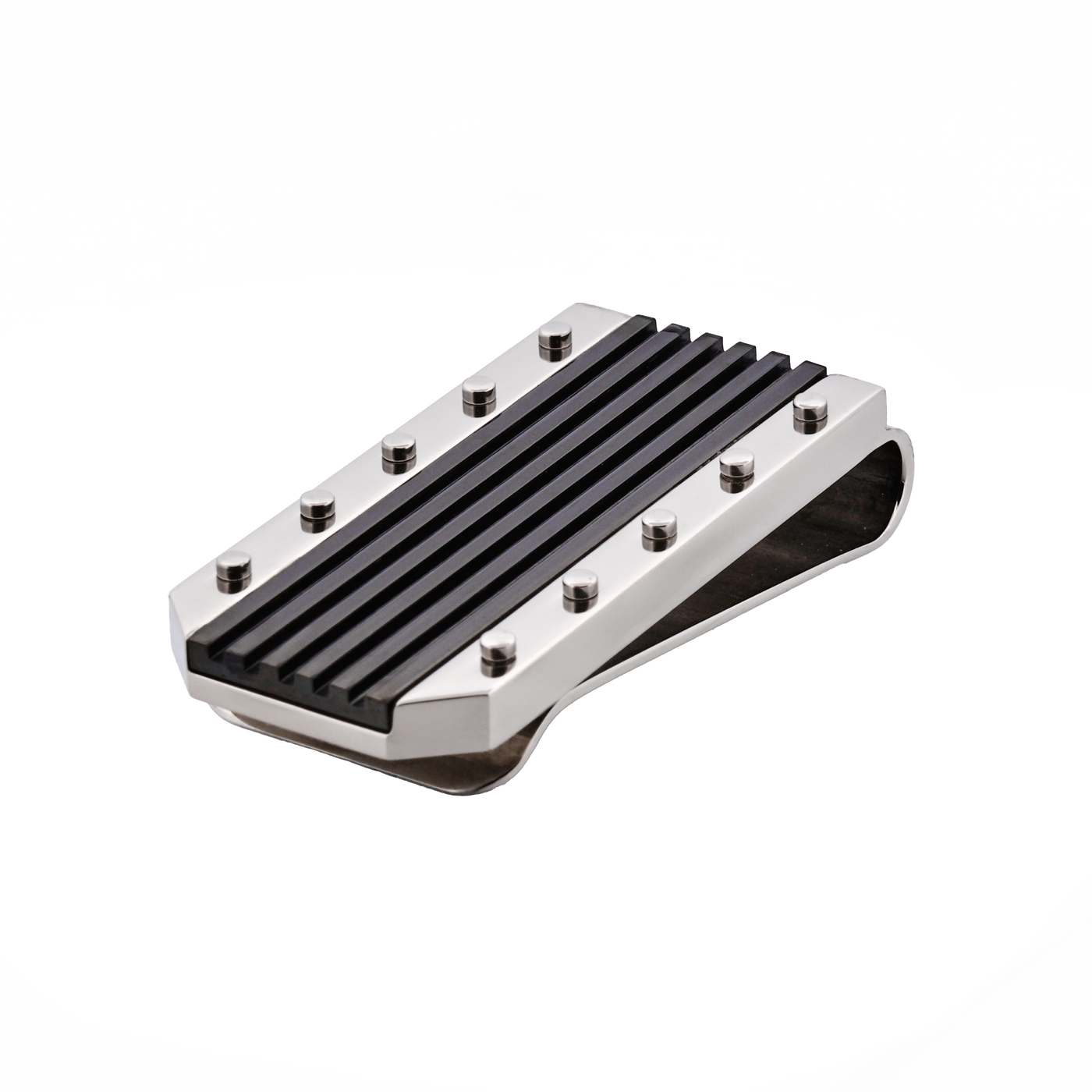 Polished Stainless Steel Money Clip with Ion Plated Black Stripe Pattern