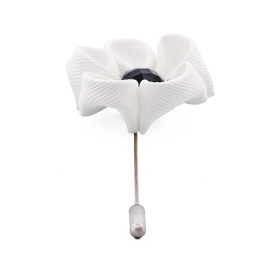 White Flower/Black Stone Lapel Pin