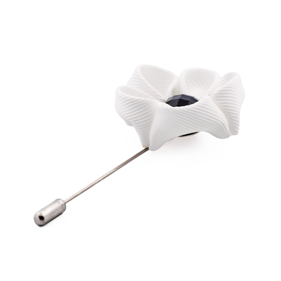 White Flower/Black Stone Lapel Pin