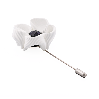 White Flower/Black Stone Lapel Pin