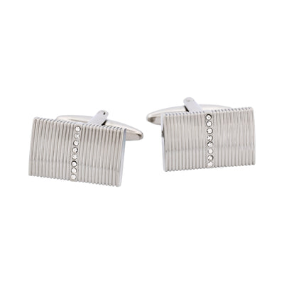 Rhodium Plated Self Striped Crystal Cufflinks