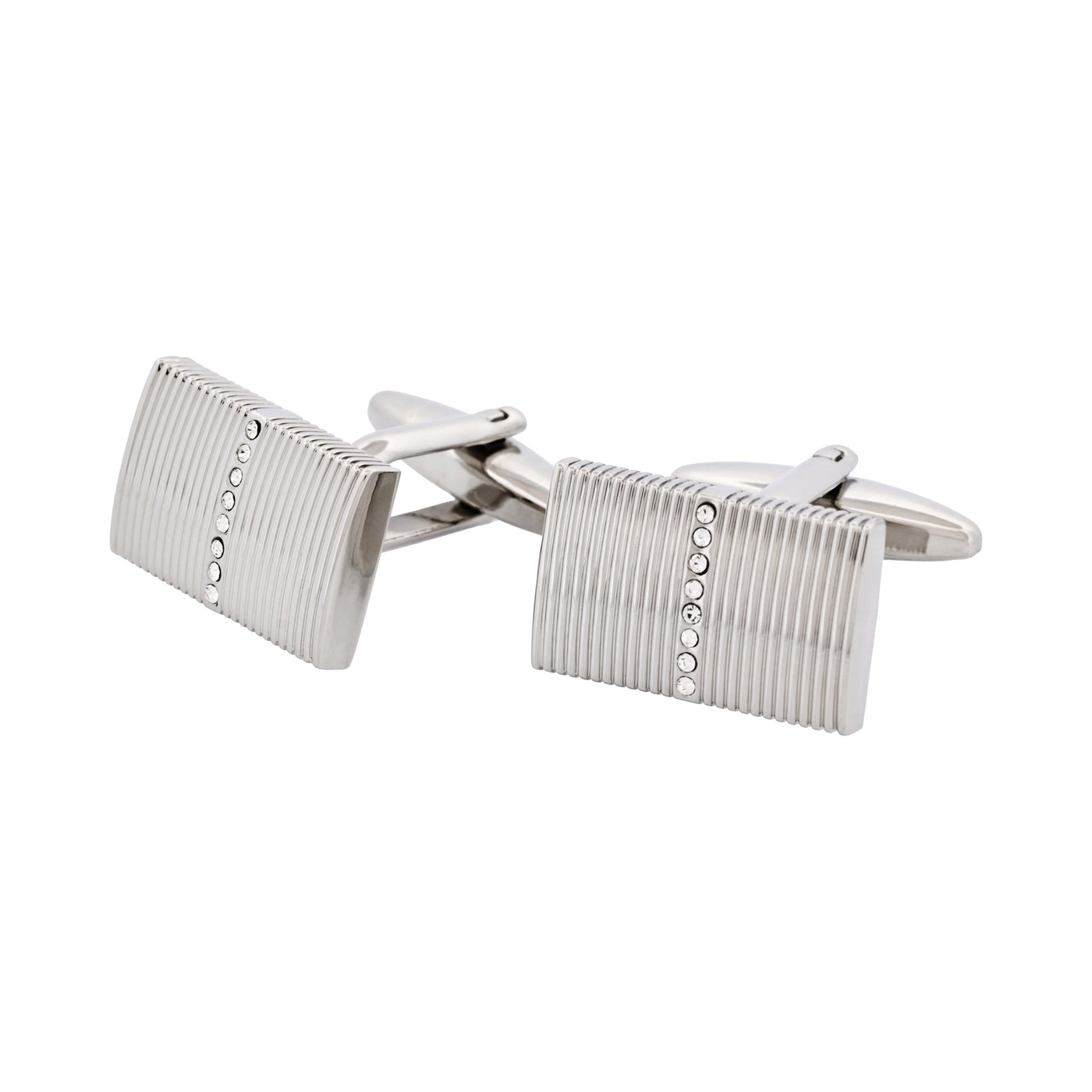 Rhodium Plated Self Striped Crystal Cufflinks