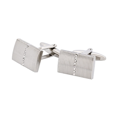 Rhodium Plated Self Striped Crystal Cufflinks