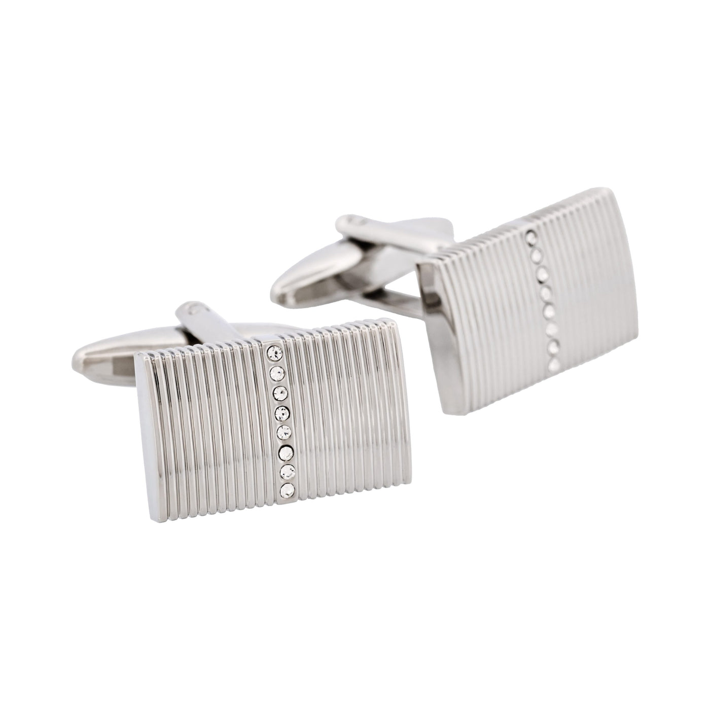 Rhodium Plated Self Striped Crystal Cufflinks