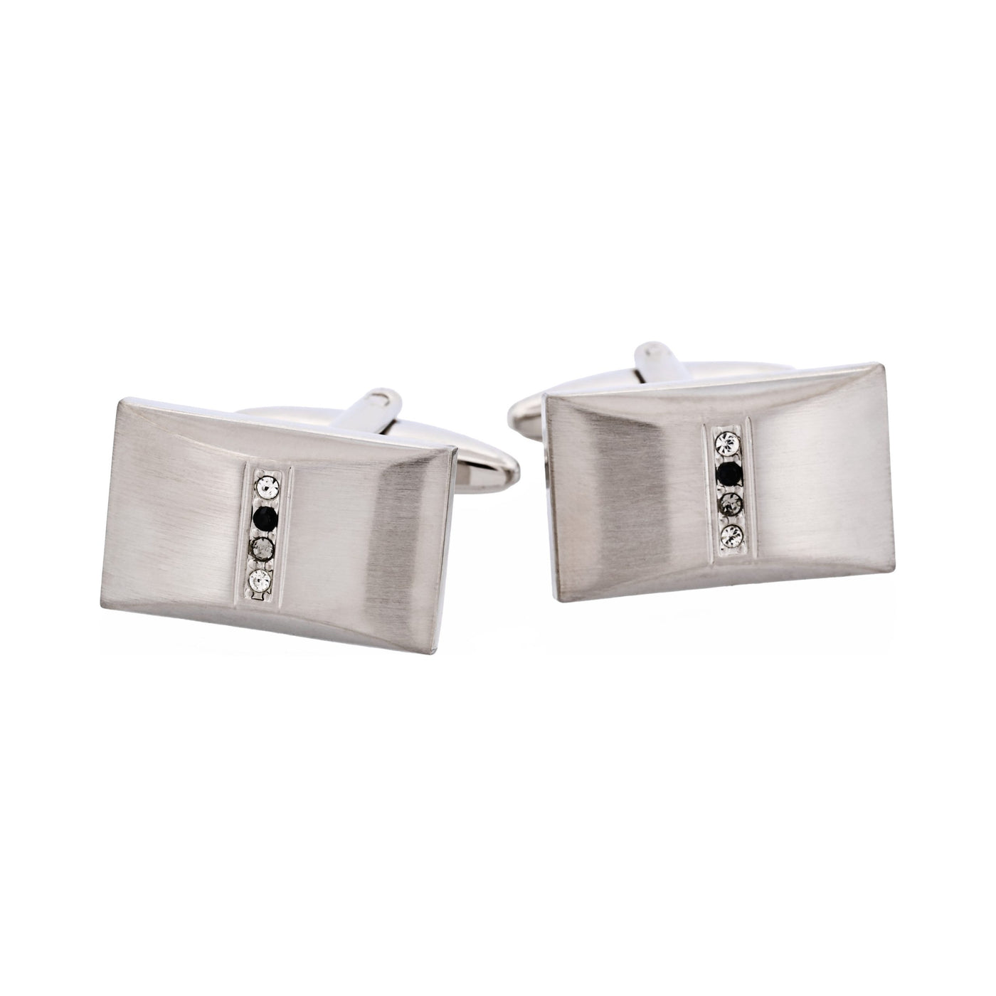Brushed Rhodium Plated & Crystal & Jet Cufflinks