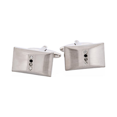 Brushed Rhodium Plated & Crystal & Jet Cufflinks
