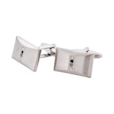 Brushed Rhodium Plated & Crystal & Jet Cufflinks