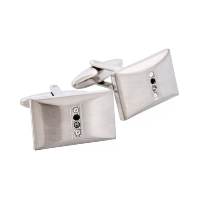 Brushed Rhodium Plated & Crystal & Jet Cufflinks