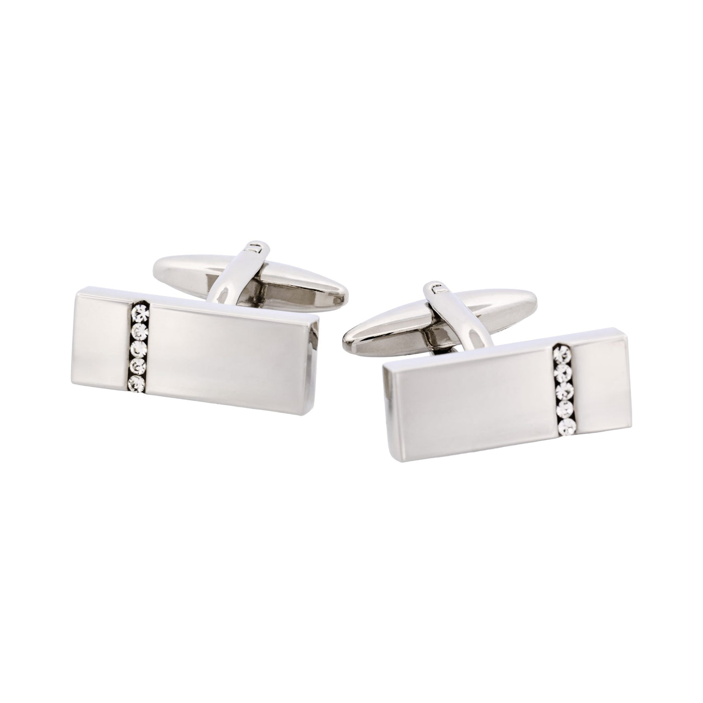 Polished Rhodium Plated Crystal Rectangle Cufflinks