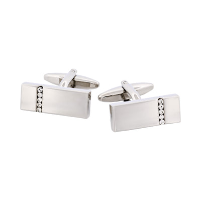 Polished Rhodium Plated Crystal Rectangle Cufflinks