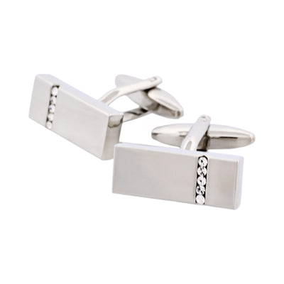 Polished Rhodium Plated Crystal Rectangle Cufflinks