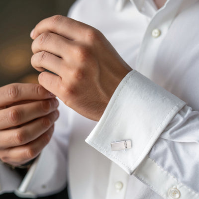Polished Rhodium Plated Crystal Rectangle Cufflinks