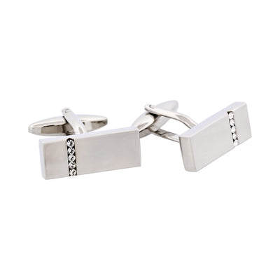 Polished Rhodium Plated Crystal Rectangle Cufflinks