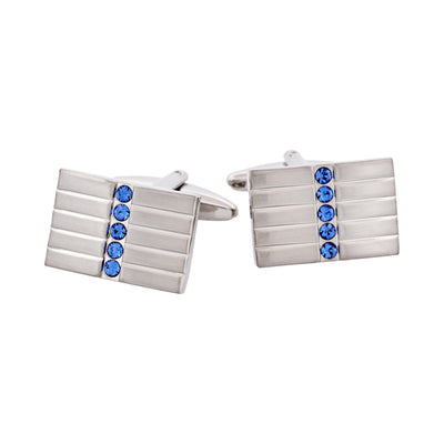 Brushed Rhodium Plated & Sapphire Crystal Cufflinks