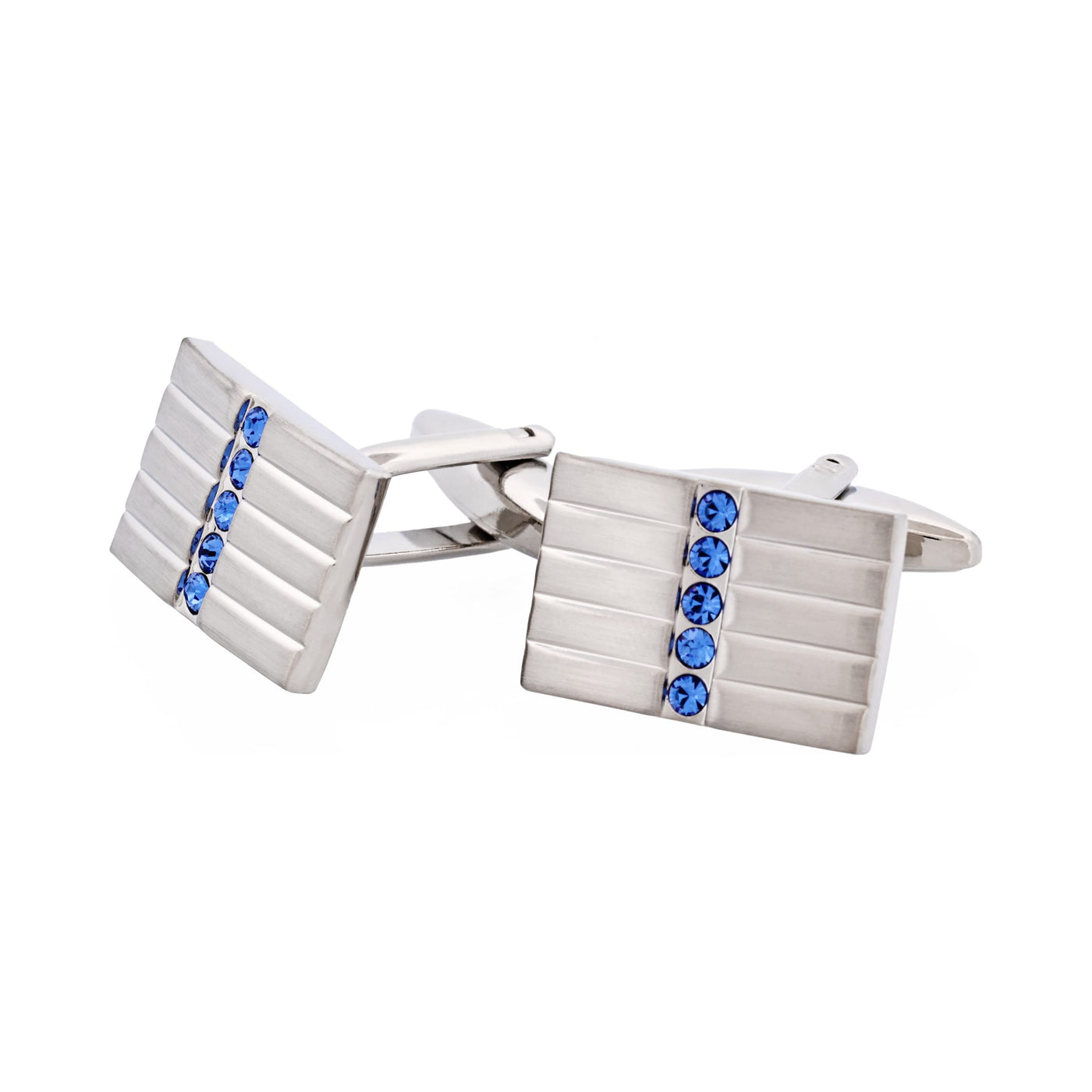 Brushed Rhodium Plated & Sapphire Crystal Cufflinks
