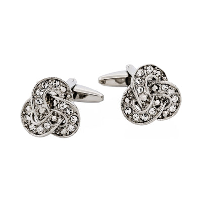 Rhodium Plated Crystal Knot Cufflinks