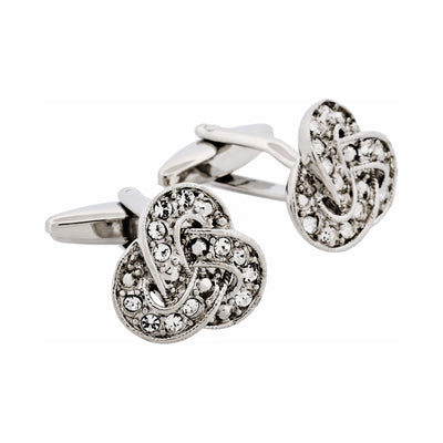 Rhodium Plated Crystal Knot Cufflinks