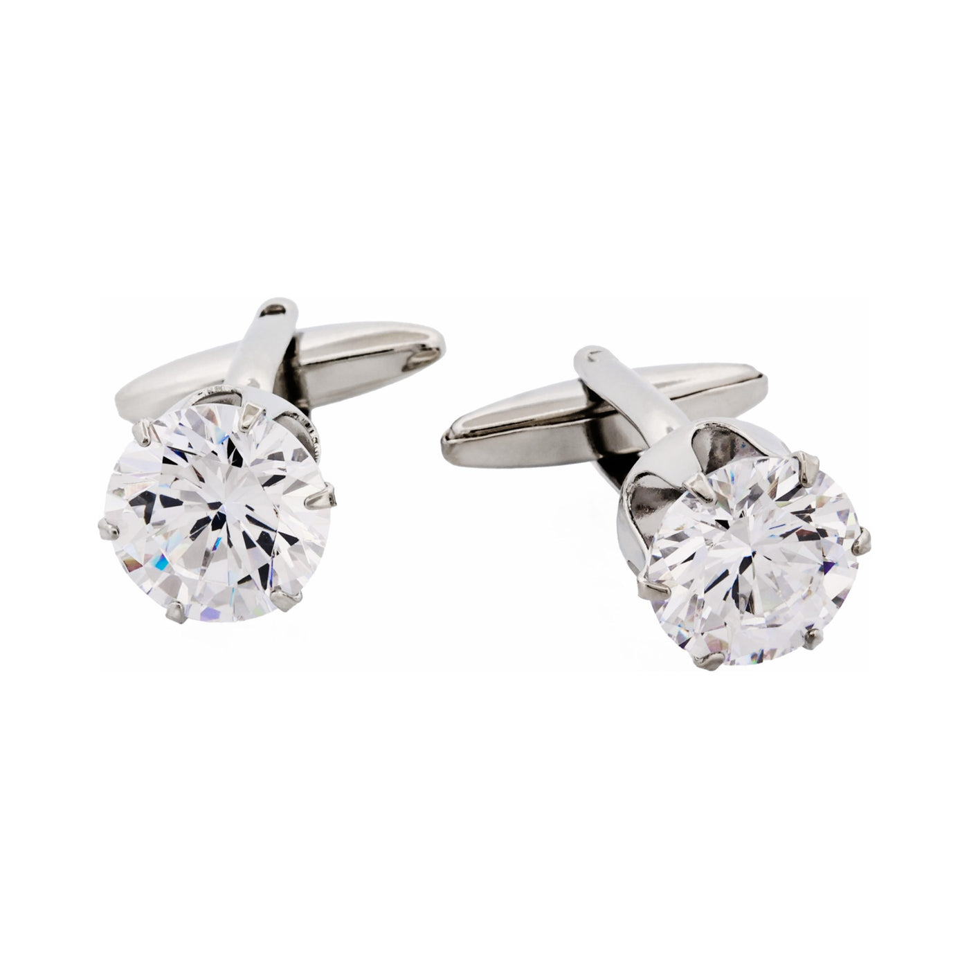 Rhodium Plated Diamond Shaped Crystal Cufflinks