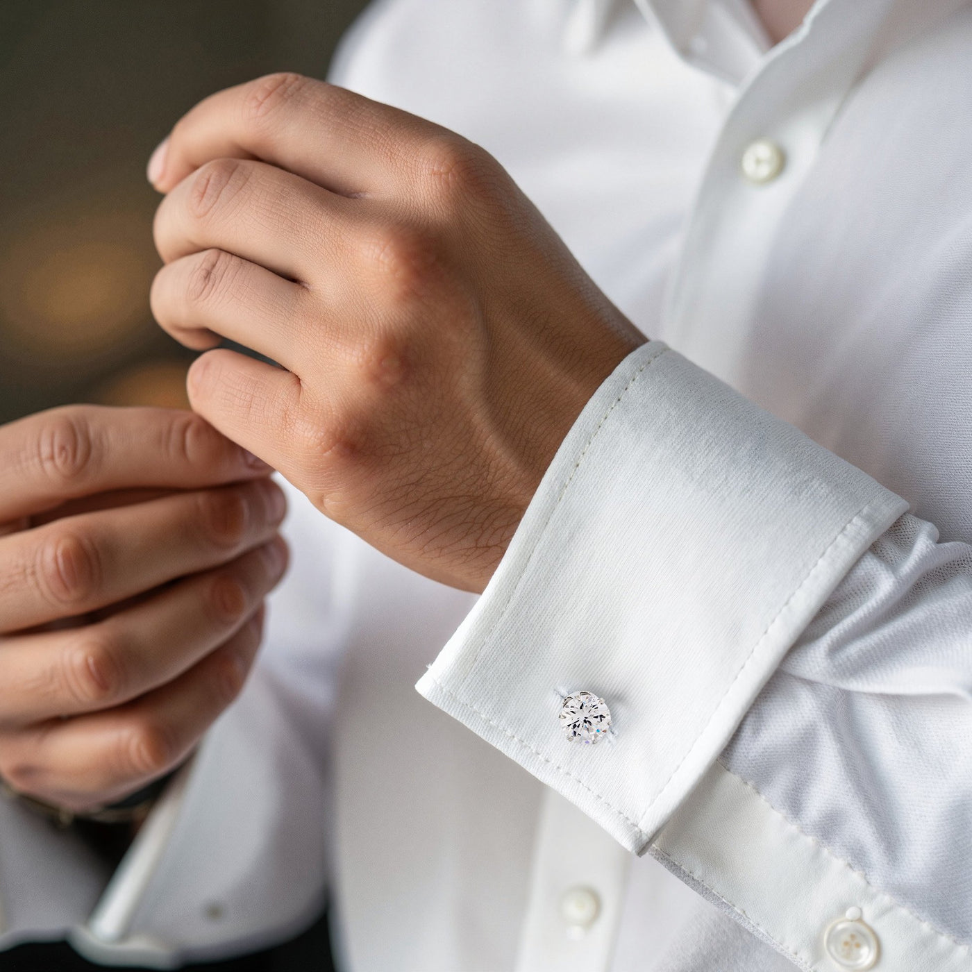 Rhodium Plated Diamond Shaped Crystal Cufflinks