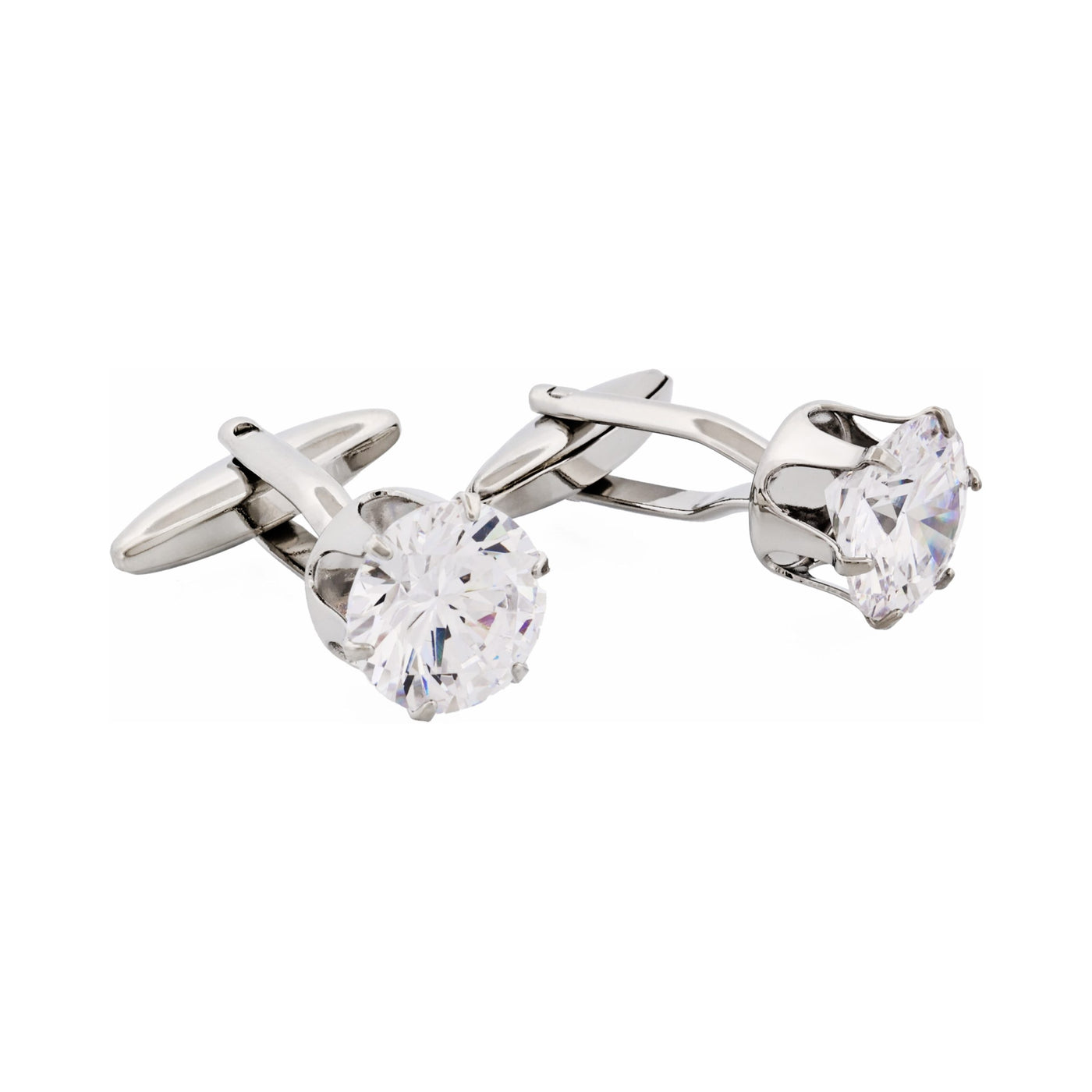 Rhodium Plated Diamond Shaped Crystal Cufflinks