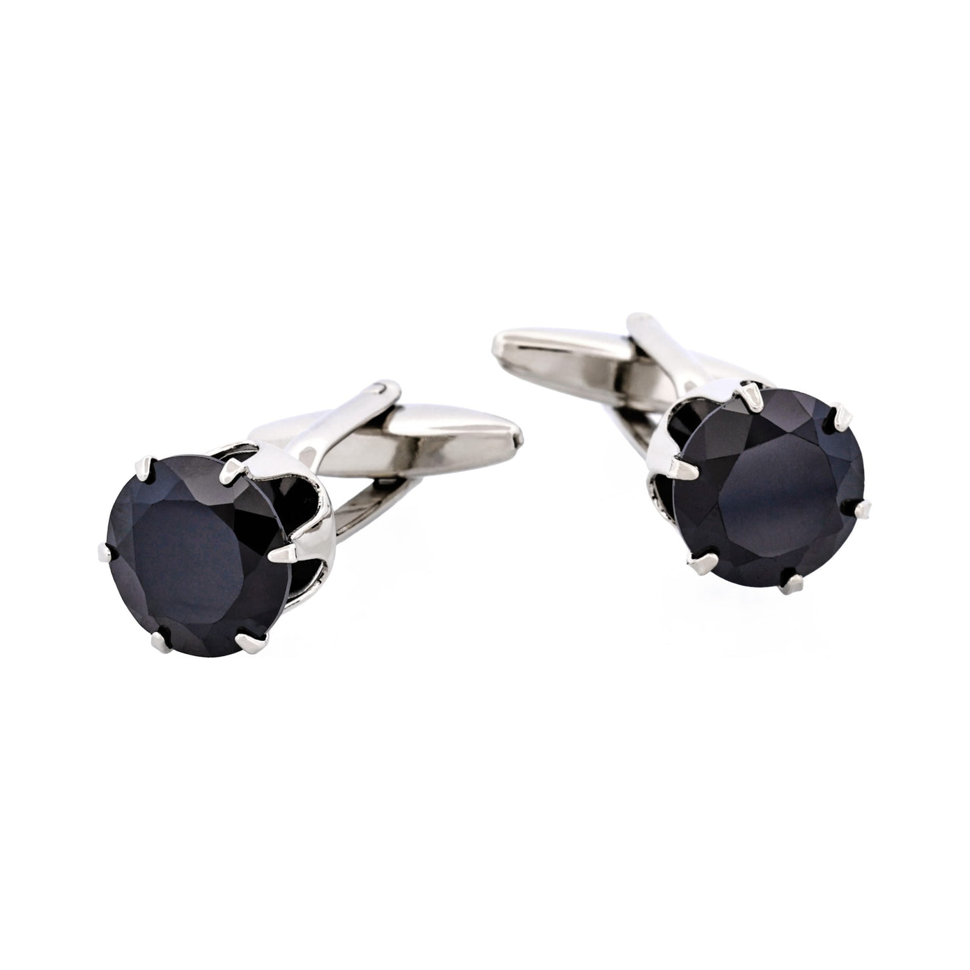 Rhodium Plated Diamond Shaped Jet Crystal Cufflinks