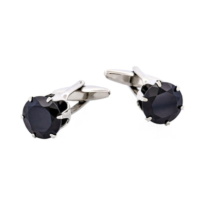 Rhodium Plated Diamond Shaped Jet Crystal Cufflinks