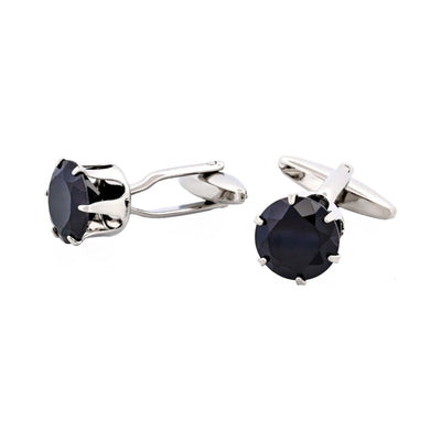 Rhodium Plated Diamond Shaped Jet Crystal Cufflinks