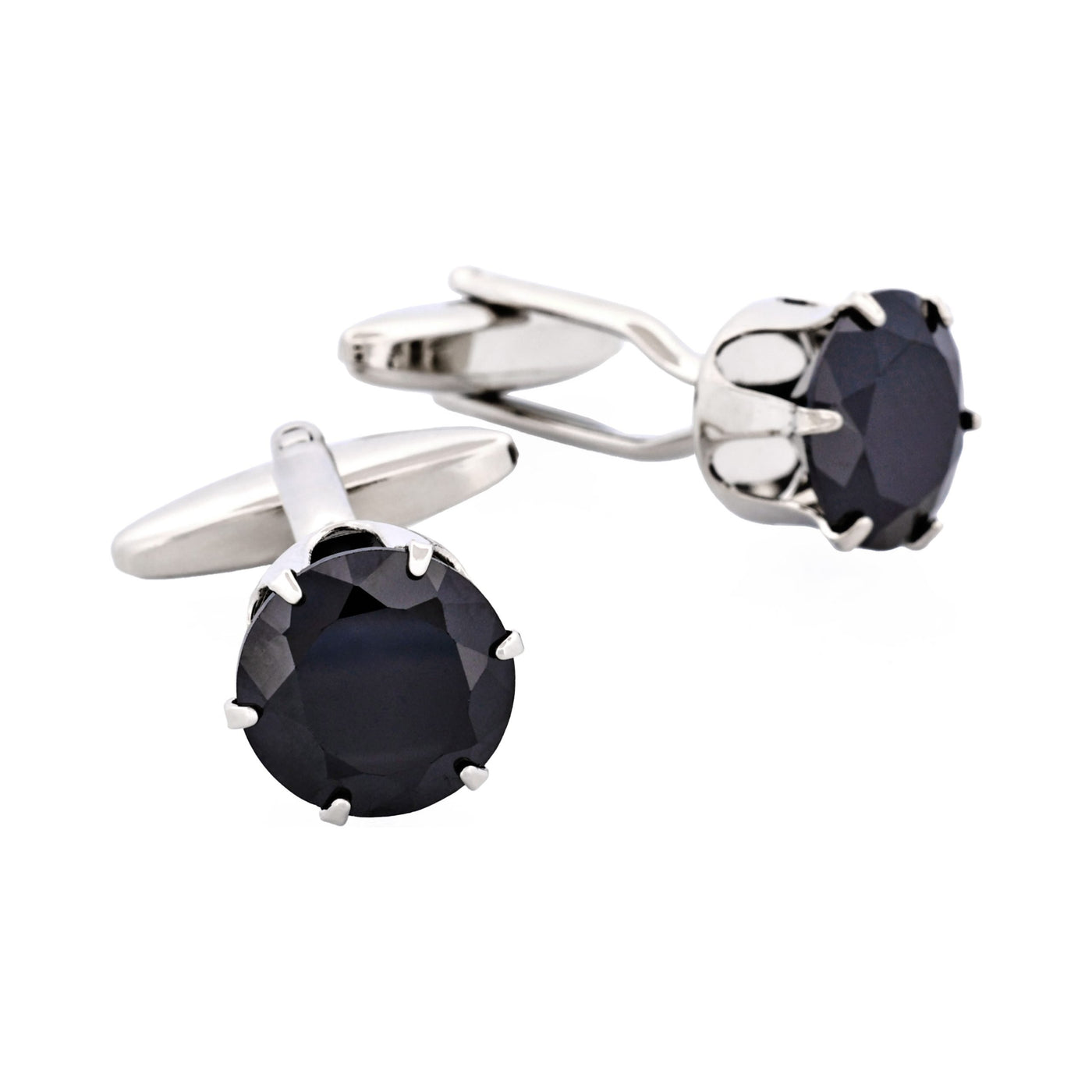 Rhodium Plated Diamond Shaped Jet Crystal Cufflinks