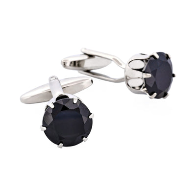Rhodium Plated Diamond Shaped Jet Crystal Cufflinks