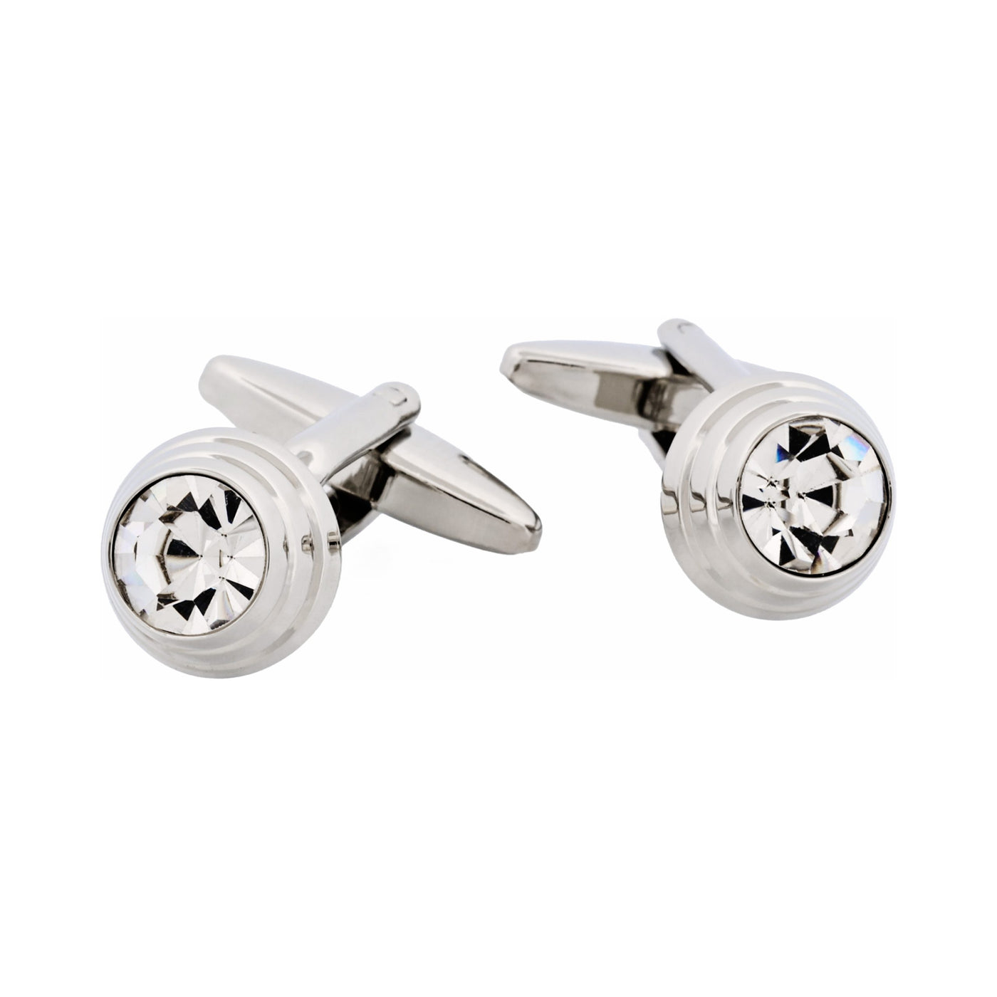 Rhodium Plated Crystal Domed Cufflinks
