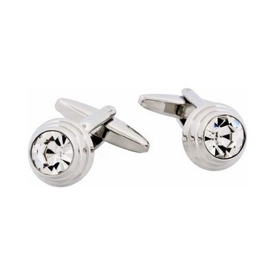 Rhodium Plated Crystal Domed Cufflinks