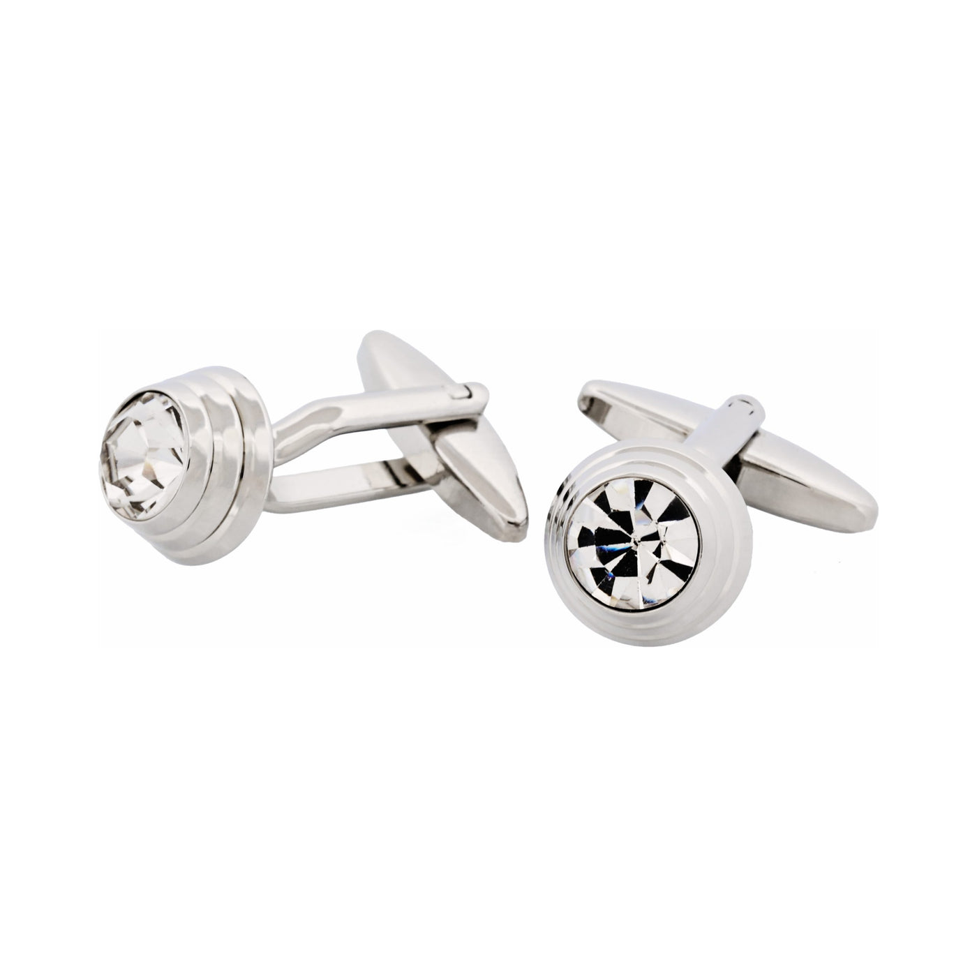 Rhodium Plated Crystal Domed Cufflinks