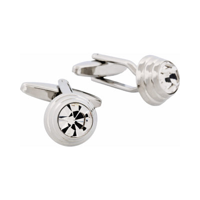 Rhodium Plated Crystal Domed Cufflinks