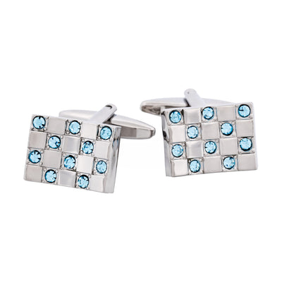 Aqua Marine Crystal Curved & Rhodium Plated Cufflinks