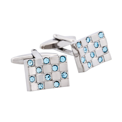 Aqua Marine Crystal Curved & Rhodium Plated Cufflinks