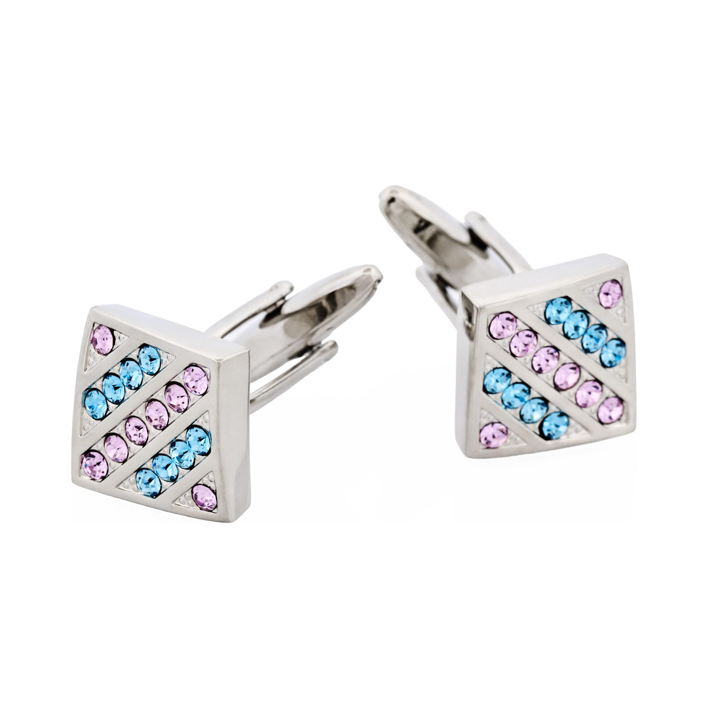 Purple & Aqua Marine Crystal Rhodium Plated Cufflinks