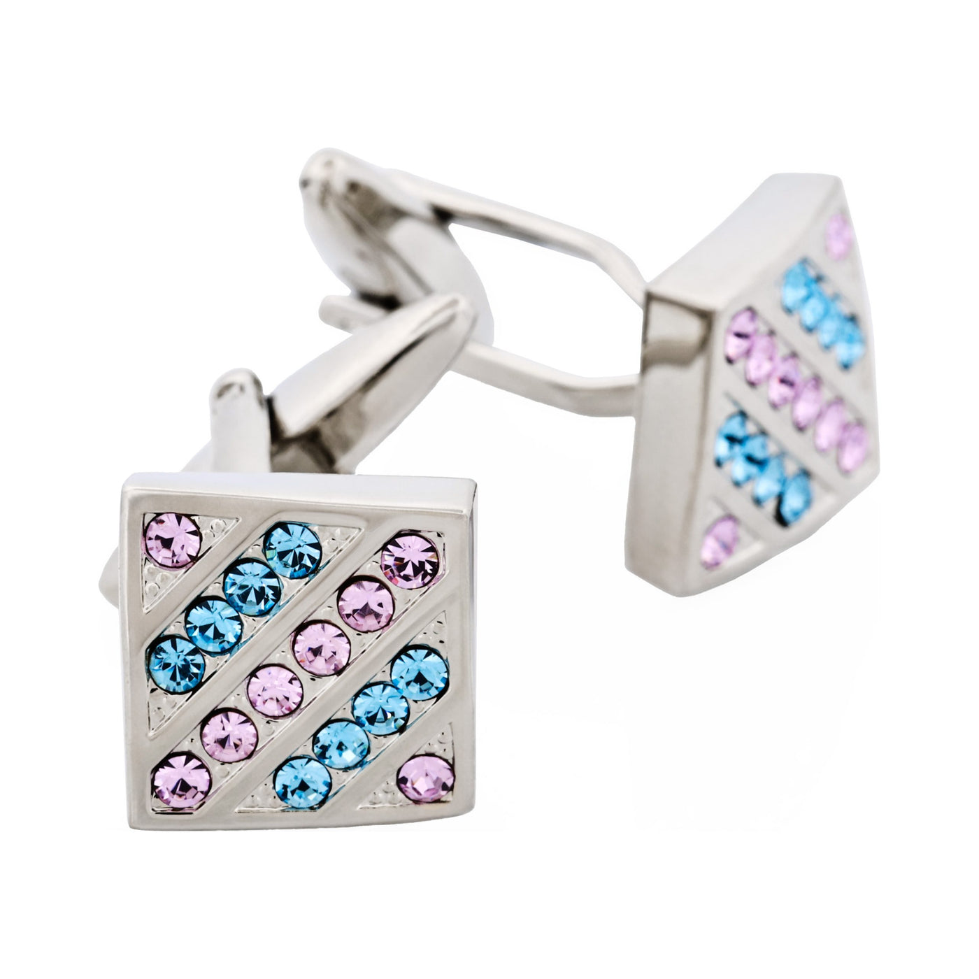 Purple & Aqua Marine Crystal Rhodium Plated Cufflinks