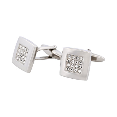 Rhodium Plated Square Crystal Cufflinks