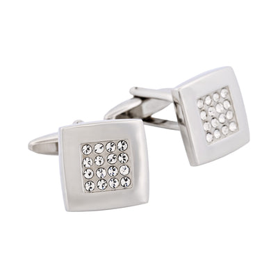 Rhodium Plated Square Crystal Cufflinks