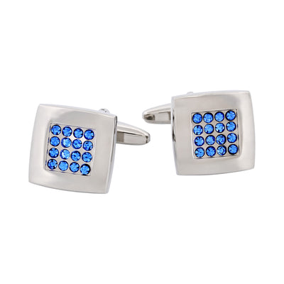 Sapphire Crystal Square Rhodium Plated Cufflinks