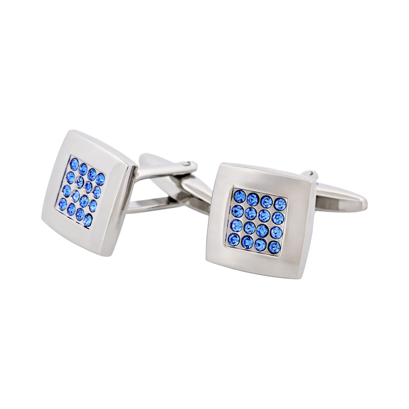 Sapphire Crystal Square Rhodium Plated Cufflinks
