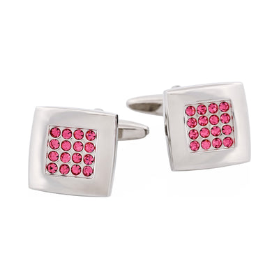 Pink Crystal Square Rhodium Plated Cufflinks