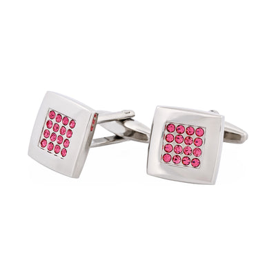Pink Crystal Square Rhodium Plated Cufflinks