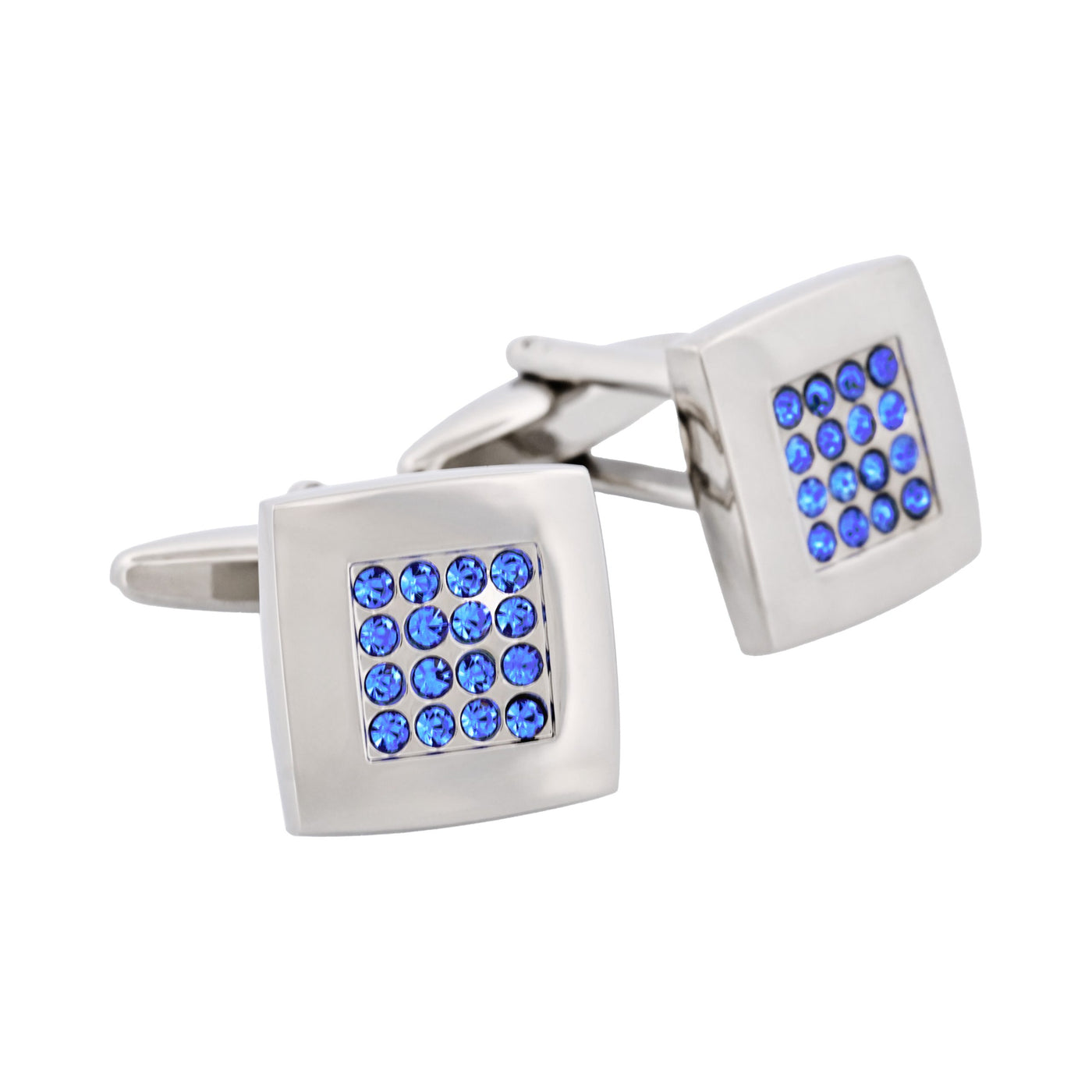 Sapphire Crystal Square Rhodium Plated Cufflinks