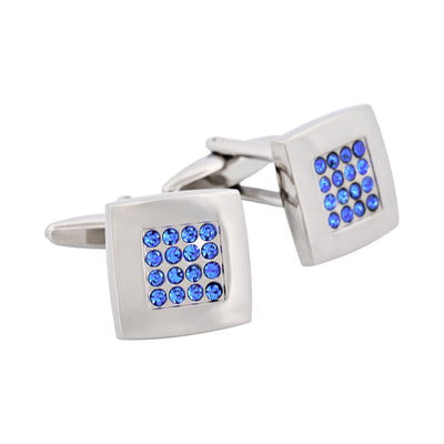 Sapphire Crystal Square Rhodium Plated Cufflinks