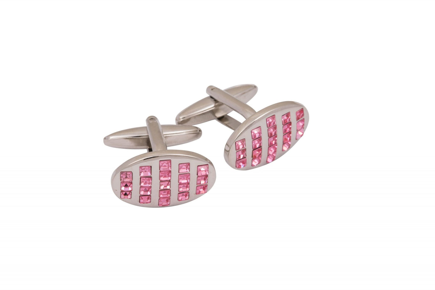 Rhodium Plated Pink Crystal Oval Cufflinks