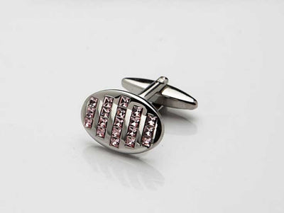 Rhodium Plated Pink Crystal Oval Cufflinks